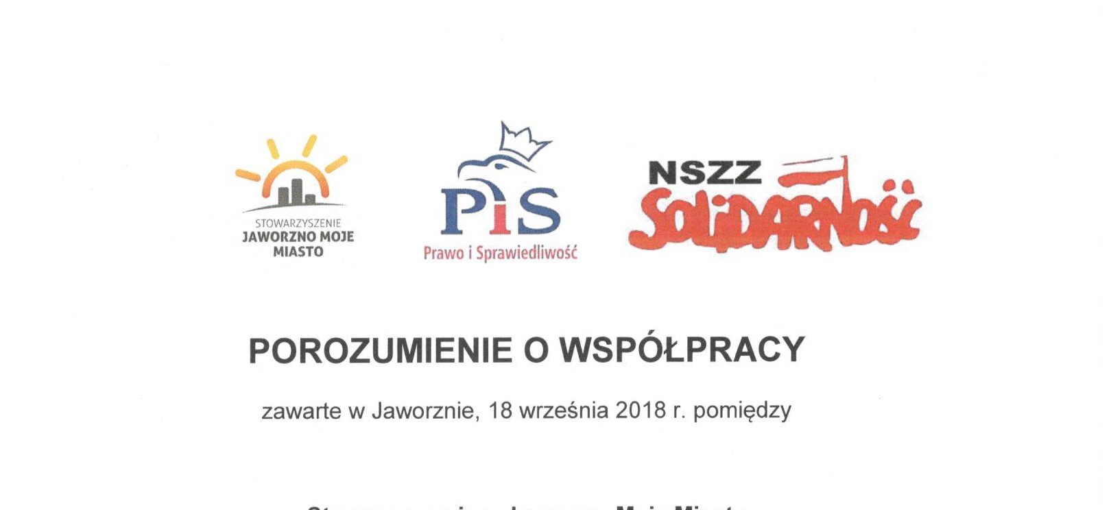 Porozumienie o współpracy pomiędzy NSZZ Solidarność, JMM i PiS