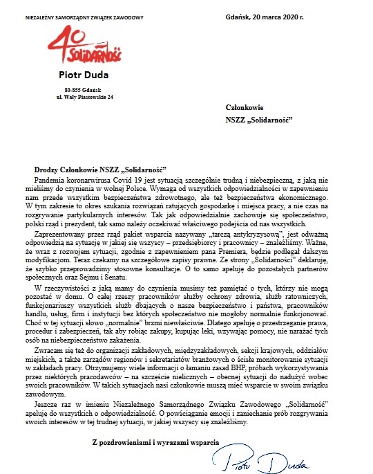Apel do członków Związku