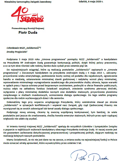 Apel do członków Związku maj 2020